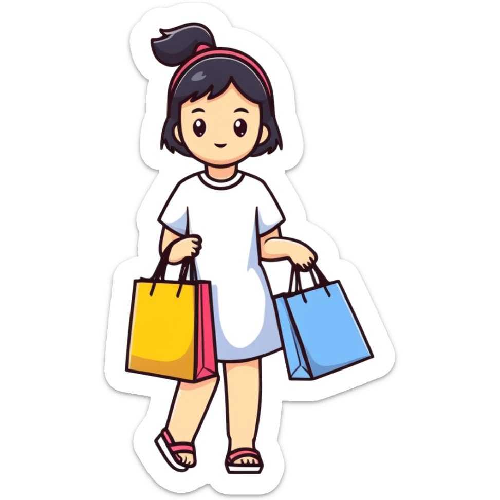 Fashionable Japanese girl with shopping bags sticker