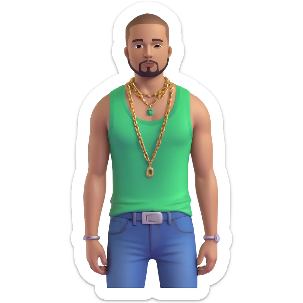 CJ from GTA San Andreas with his green tank top, jeans and chain necklace sticker