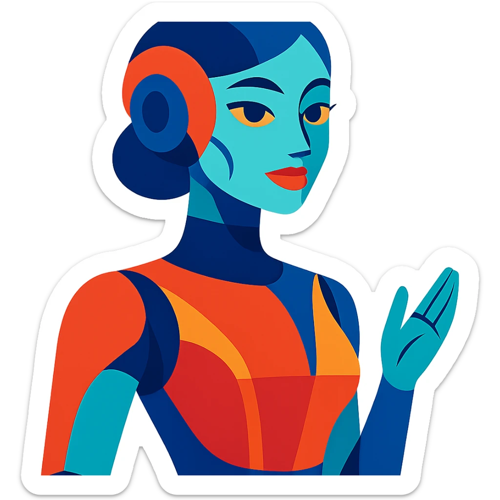stylized AI-inspired woman, futuristic, elegant, tasteful, vibrant colors, no nudity sticker