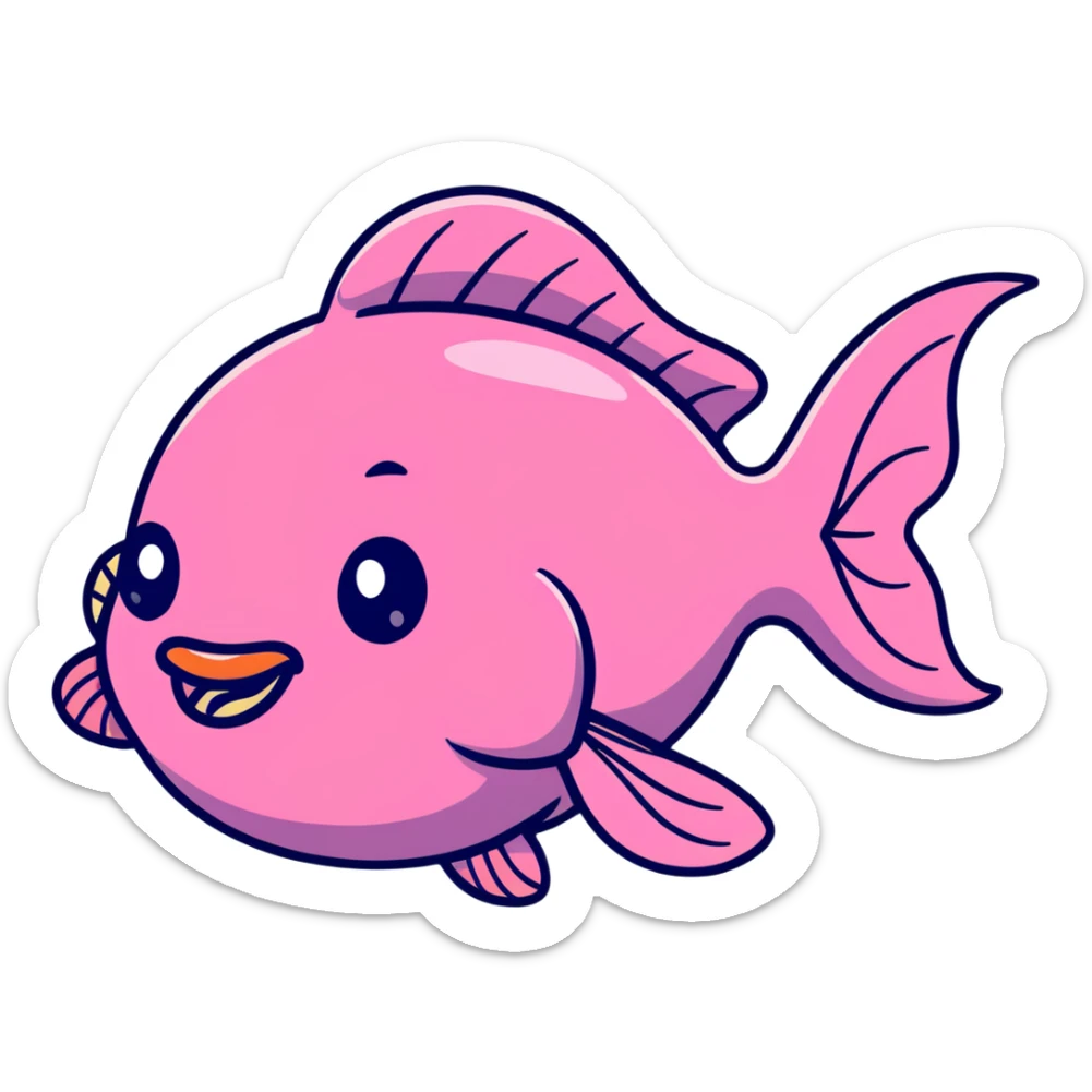 fat pink fish with a big open mouth because the fish is a mouth breather and add big eyelashes sticker