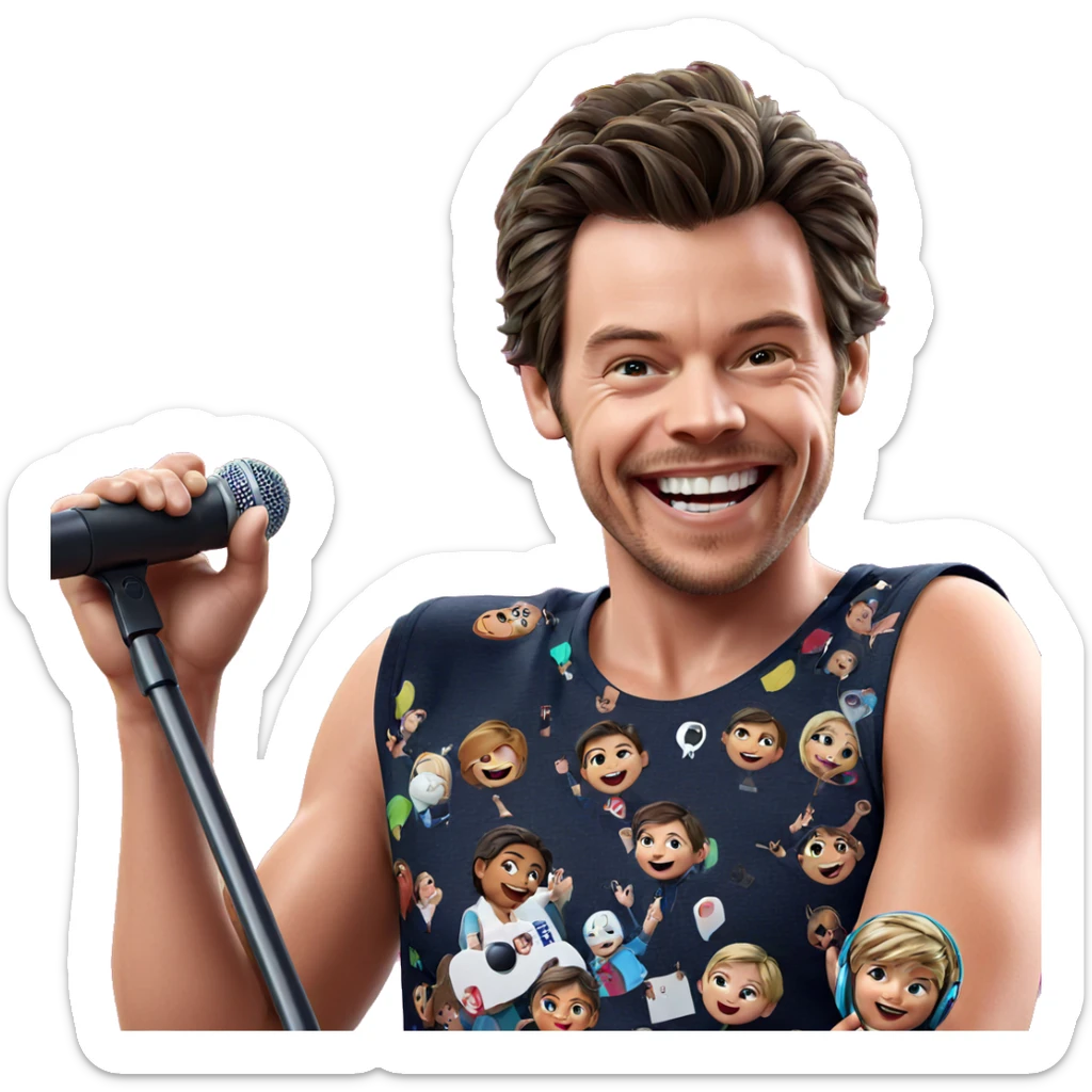 smiling boy with microphone sticker