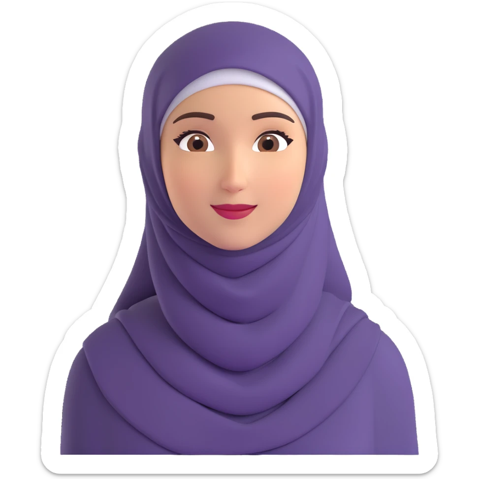 memoji style emoji of a woman wearing a hijab, friendly expression sticker