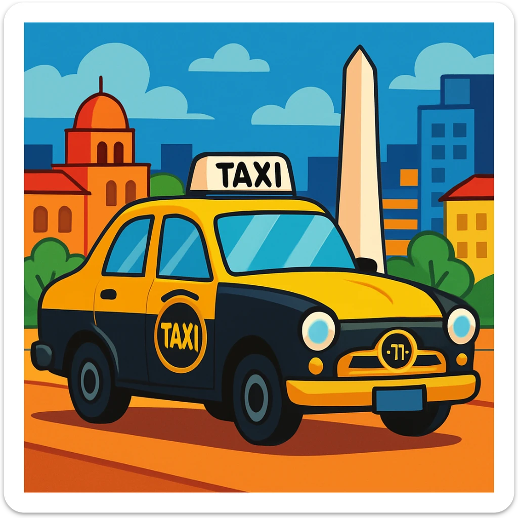 Buenos Aires taxi, classic yellow and black, city background, vibrant, iconic, clear details sticker