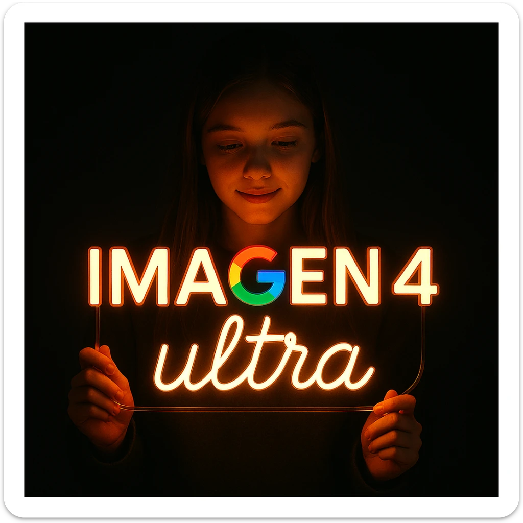 make a girl holding this sign, but sign in made of neon, also add ultra below the sign sticker