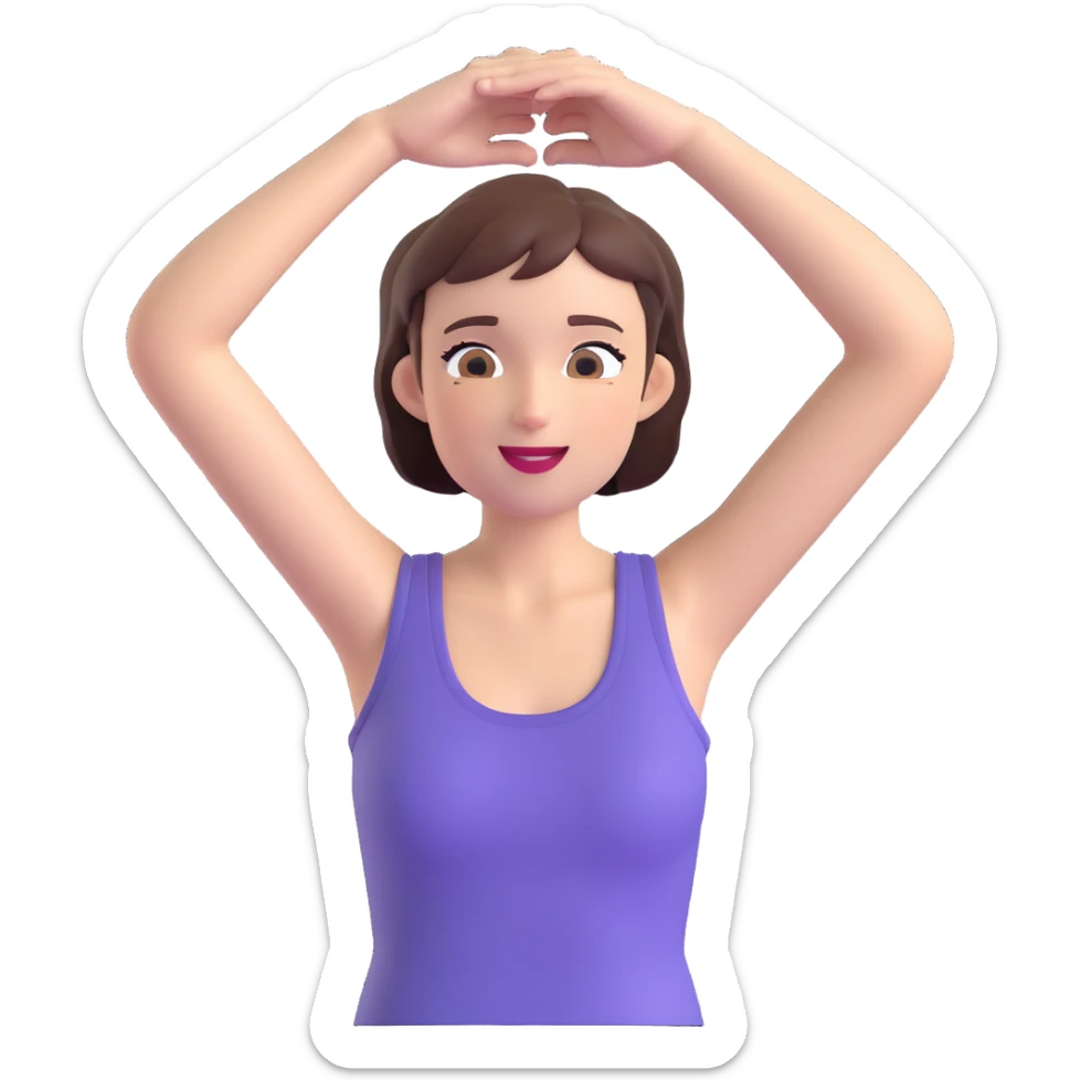 short-haired woman wearing a sleeveless shirt holding up her arms, simple, clear, friendly expression sticker