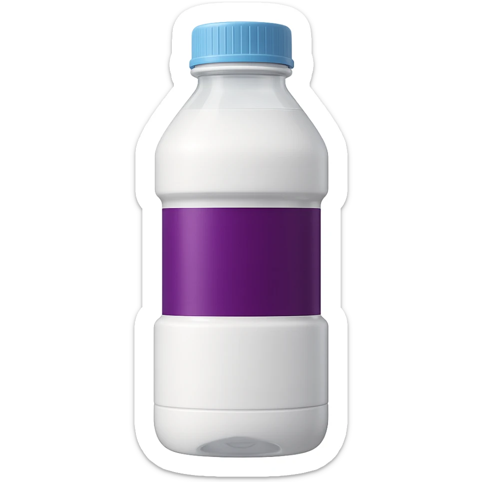 Add a prominent purple label to the Miralax bottle, keep the rest of the design unchanged, with no background. The style should remain consistent with the original image's look and feel. sticker