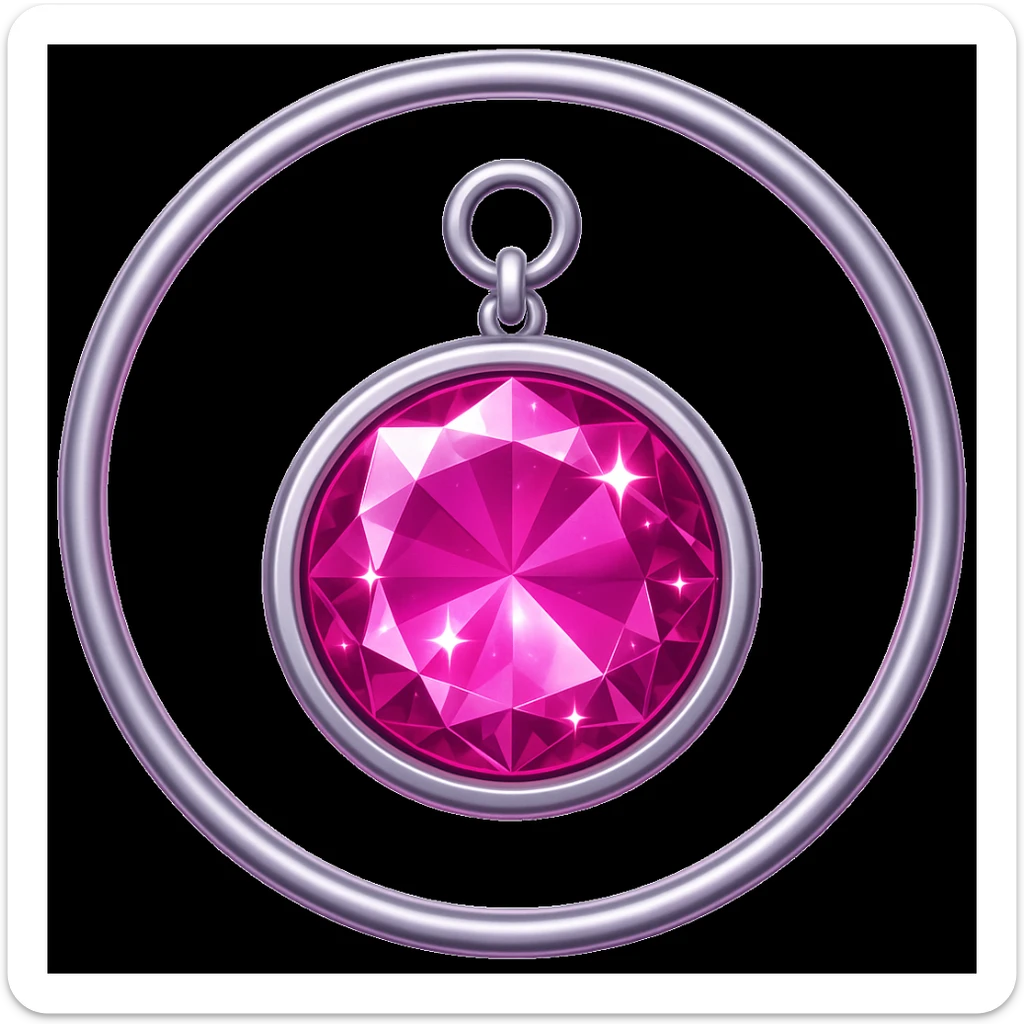 Add a pink hue and extra sparkle to the purple sugilite holographic gem charm with silver metal frame, keep emoji style, no gemstone accents sticker