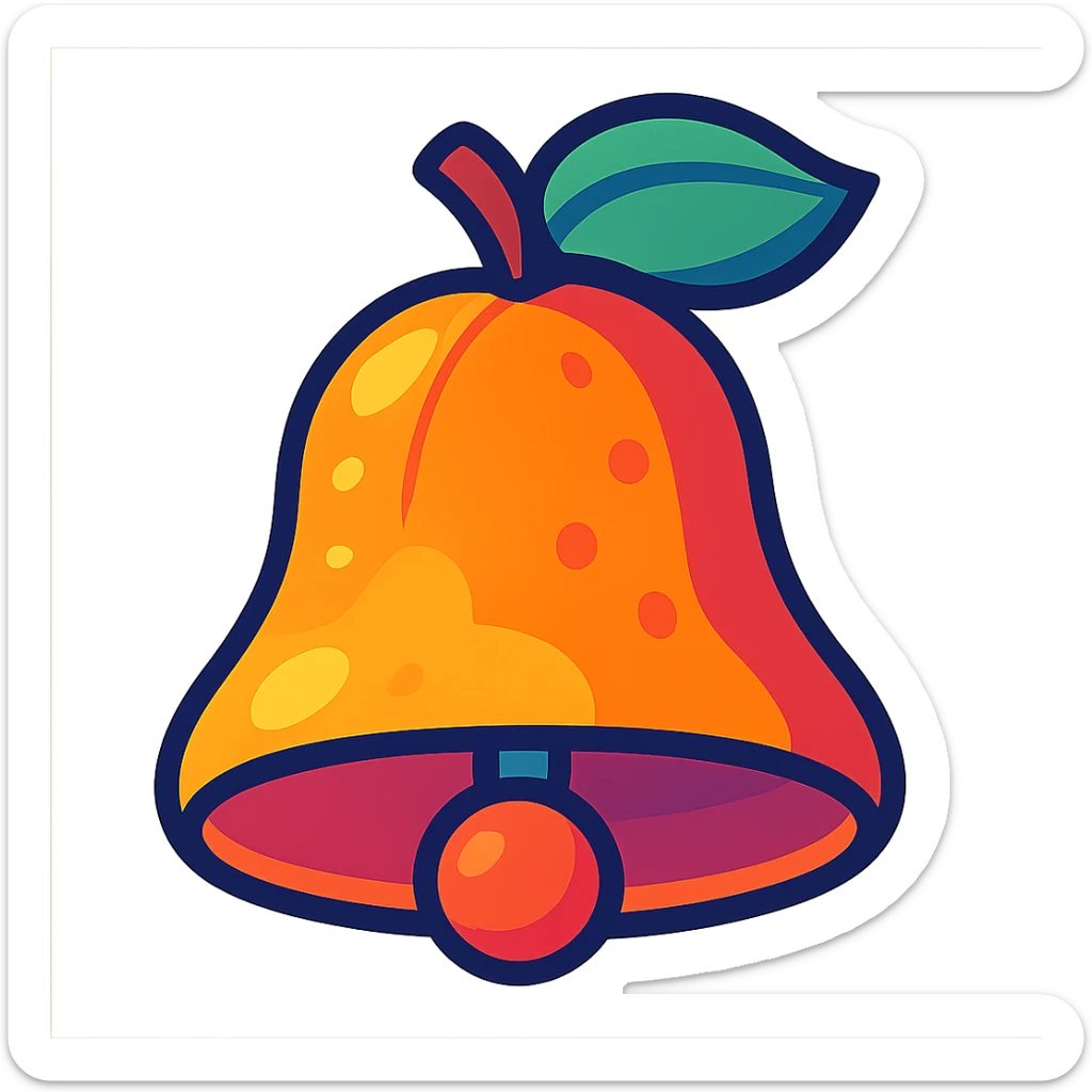 Peach bell in vibrant toon style, vibrant and colorful, animated and lively, simple and recognizable, no text sticker