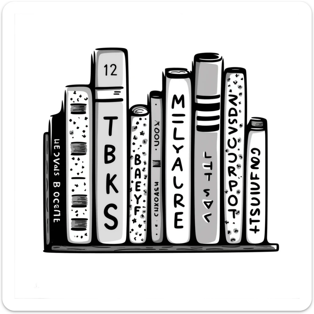 hand-drawn bookshelf with row of books of different sizes and colors sticker