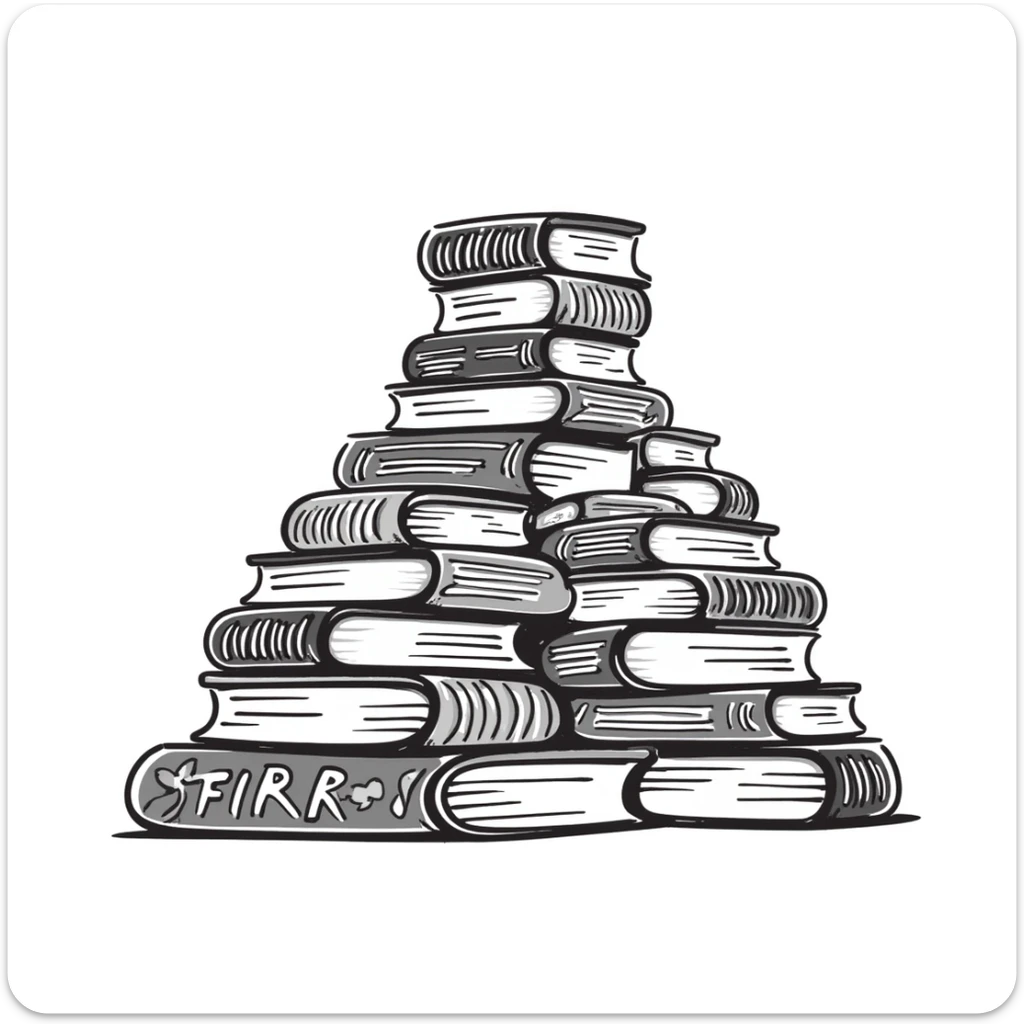 A hand-drawn mountain made of many books stacked on top of each other sticker