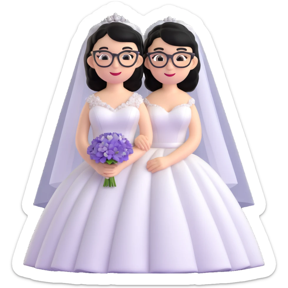 girl with black hair in glasses in a wedding dress sticker