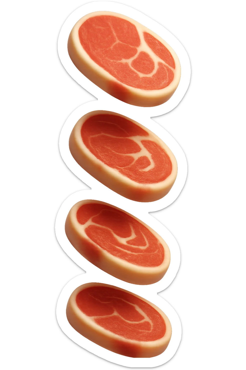 emoji stile iphone in 3d di fette di carne che cadono verticalmente dall'alto, iperrealistico 4k sticker