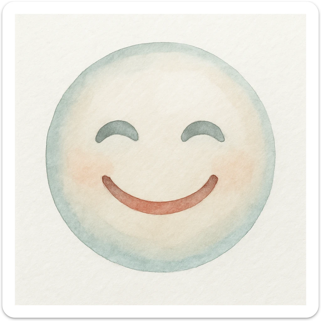 a smiling face emoji in a watercolor 2D style, soft edges and gentle colors sticker