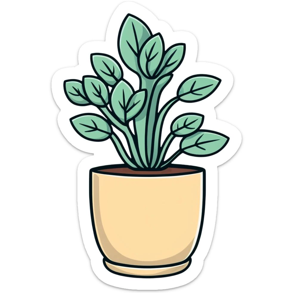 Sedum Pachyphyllum succulent with chubby blue-green leaves in a beige ceramic pot sticker