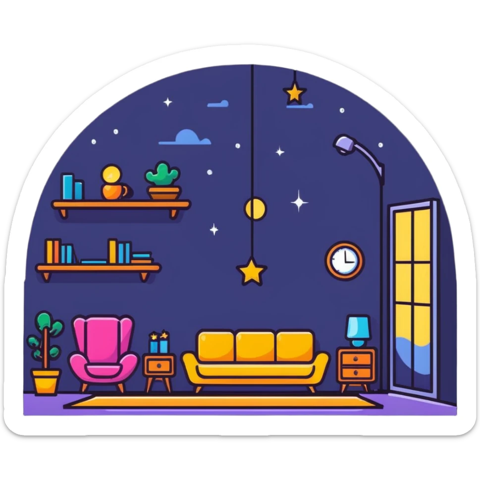 cozy room with furniture and magical sparkles floating above the furniture sticker