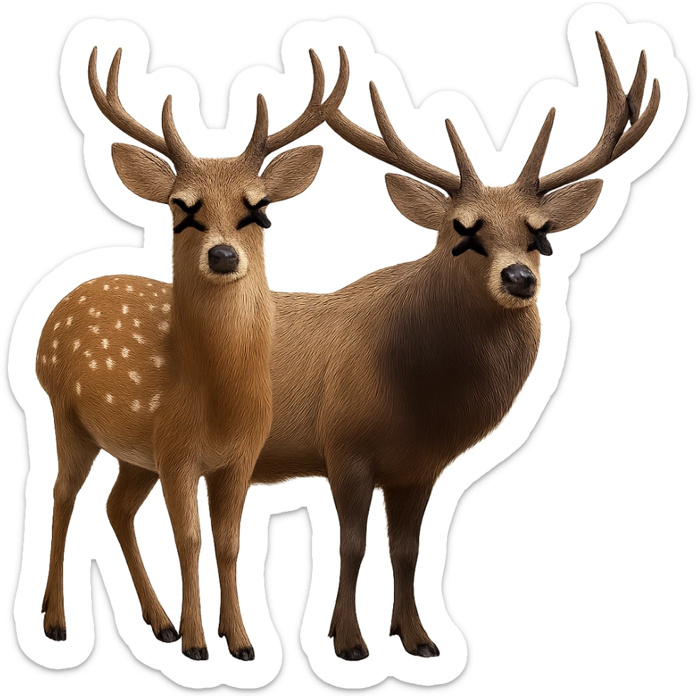 Add cartoon X's to the eyes, matching the style and position of the X's on the deer. Make sure all X's are identical and keep the background transparent. Do not change anything else. sticker