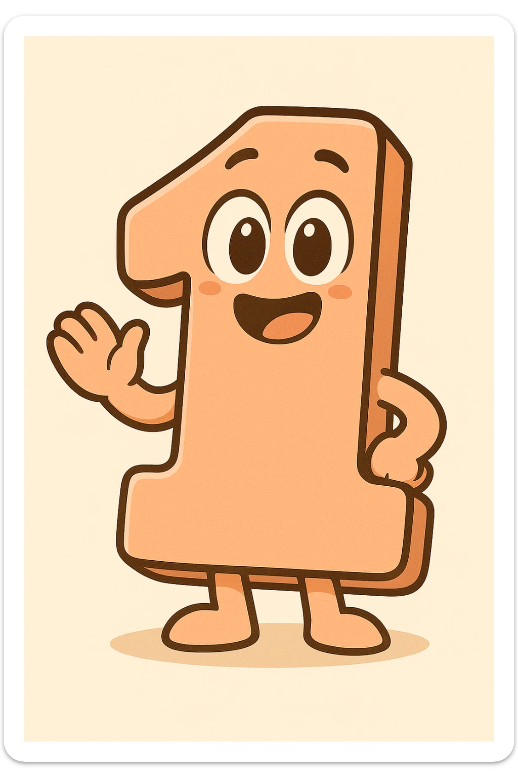 Add a cute, expressive cartoon face to the number 1, keeping the playful cartoon style consistent with chibi stickers style. sticker