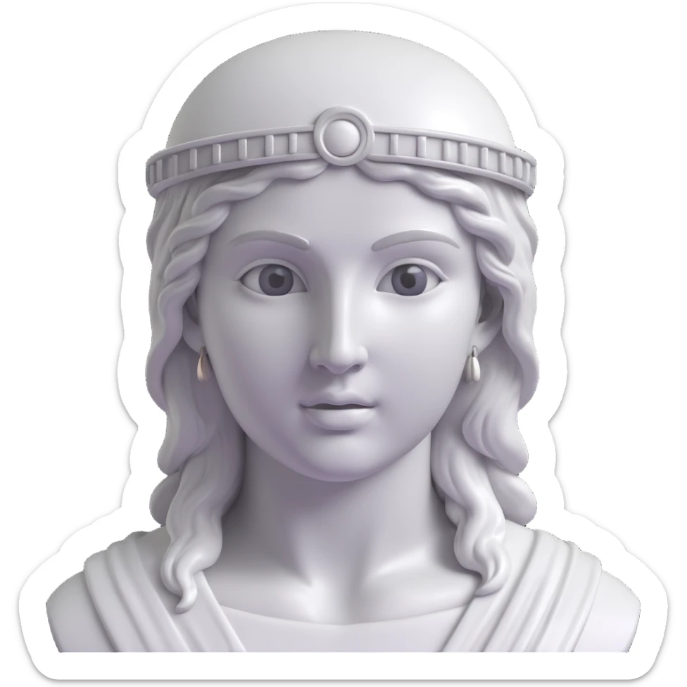 3D emoji of Athena’s face, rendered in silver with a realistic marble statue finish, close-up sticker