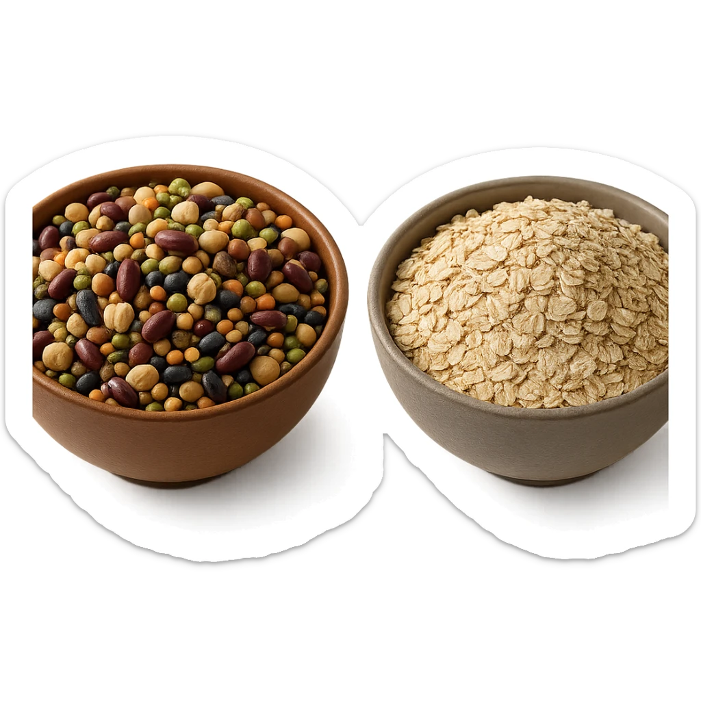 BOWL DI LEGUMI INSIEME A BOWL DI FIOCCHI DI AVENA POGGIATE,  iperrealistico 4k sticker