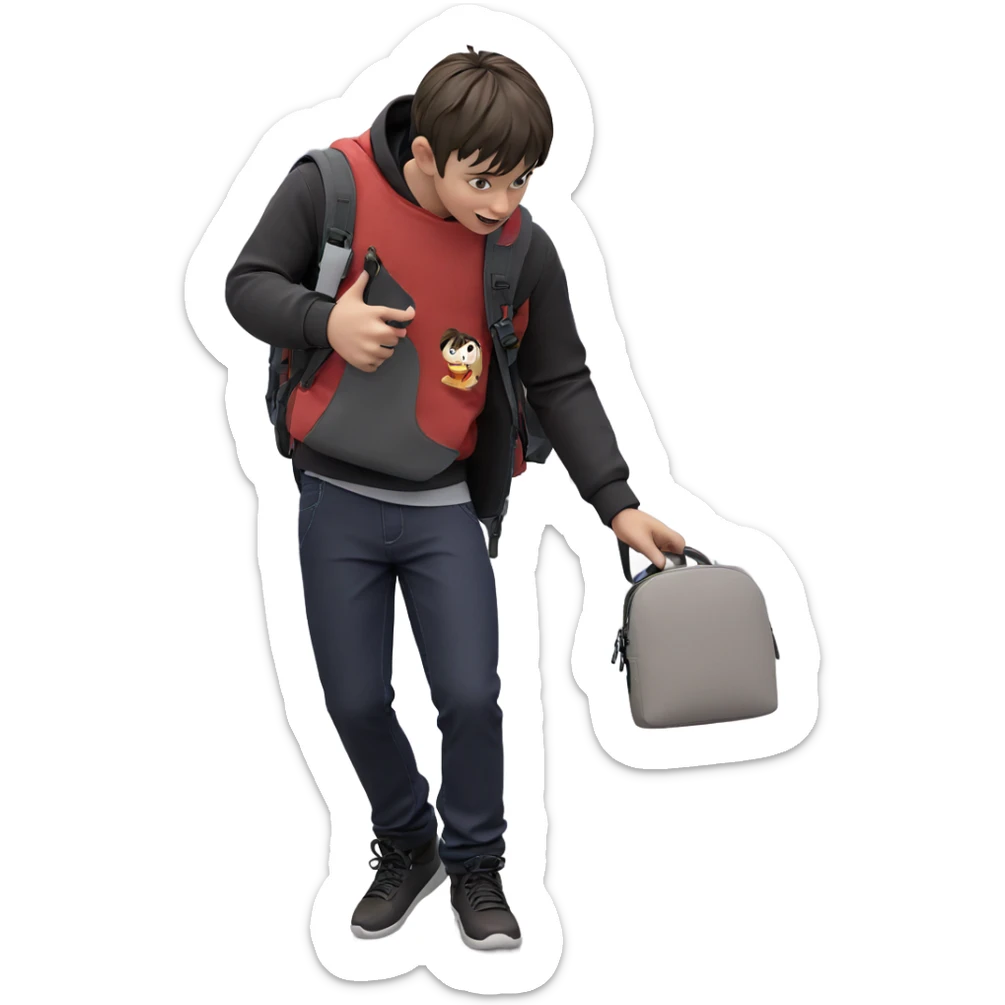 boy with backpack in shop sticker