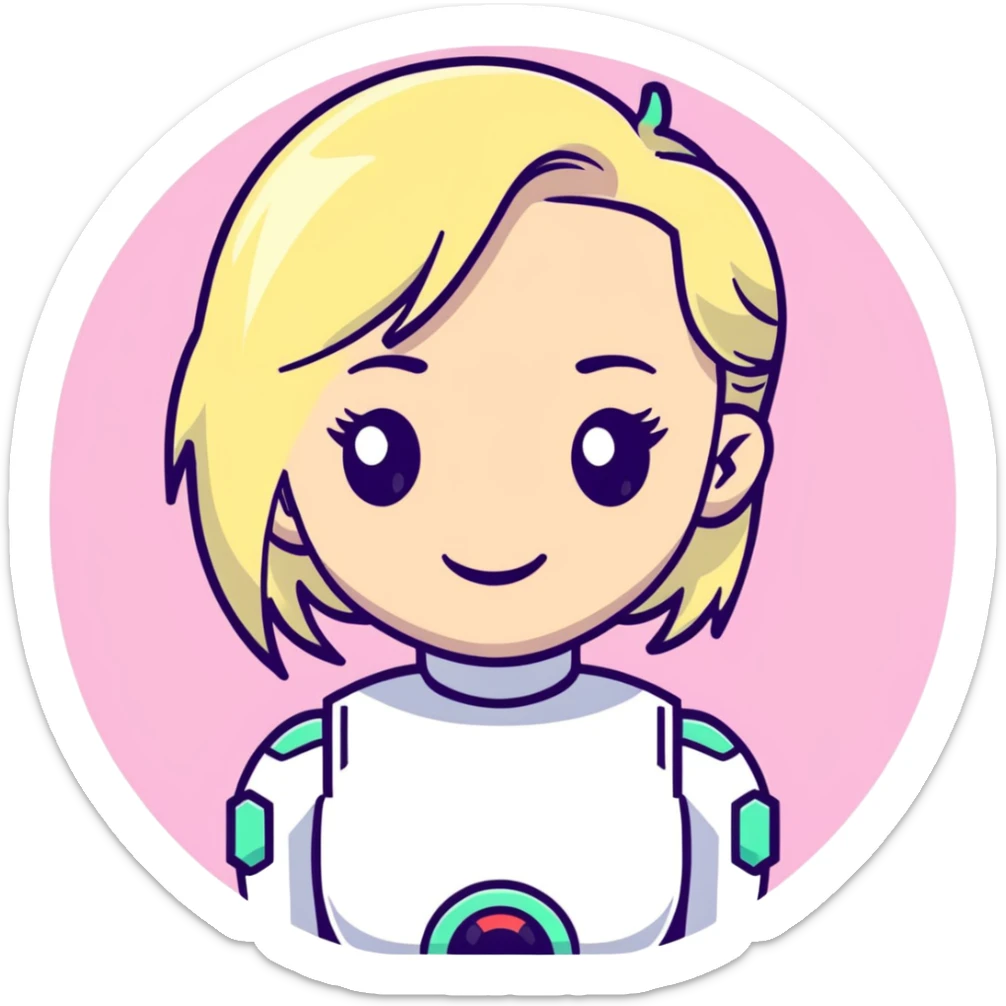 Poppy music artist, blonde woman with pastel colors, android-like expression sticker