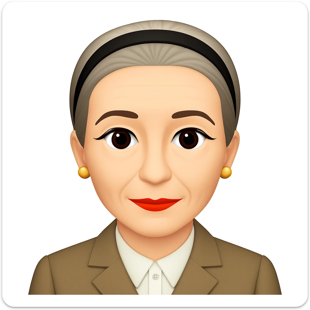 Make the image of Simone de Beauvoir with a simple, classic hairband instead of the turban, keeping the emoji style and all other features unchanged sticker