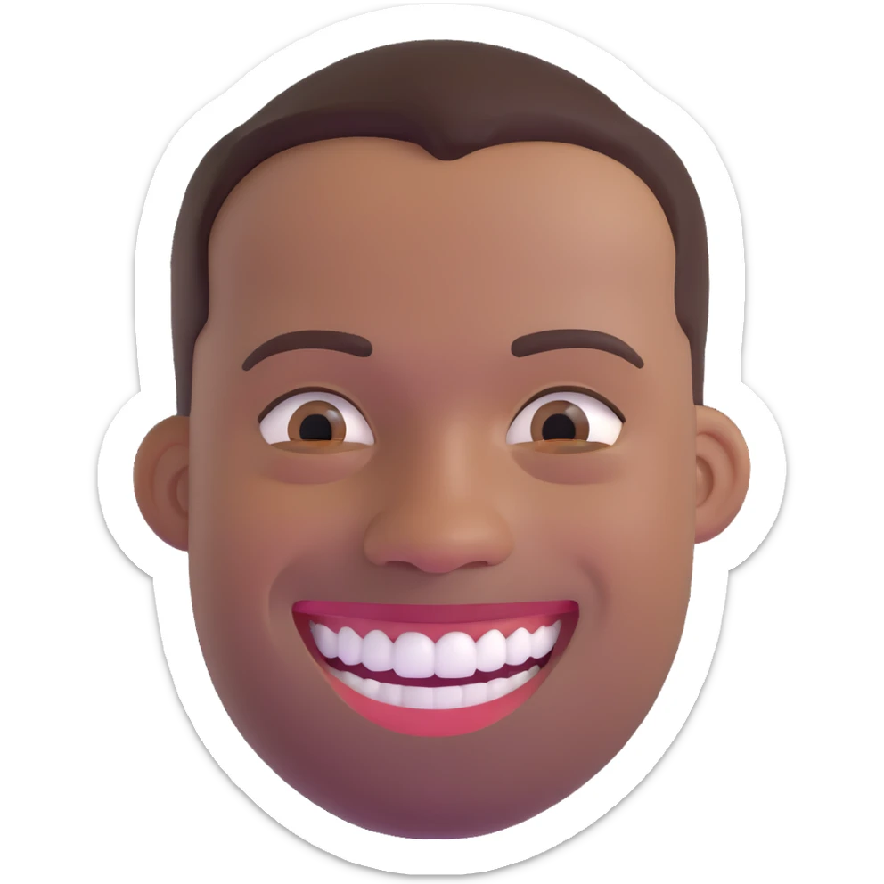 smiling black man with big teeth, standard male haircut, oval face, Rio de Janeiro theme, no glasses, carioca sticker