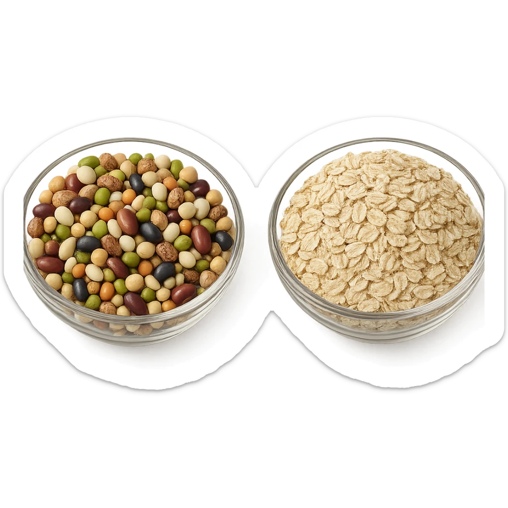 BOWL DI LEGUMI INSIEME A BOWL DI FIOCCHI DI AVENA POGGIATE,  iperrealistico 4k sticker