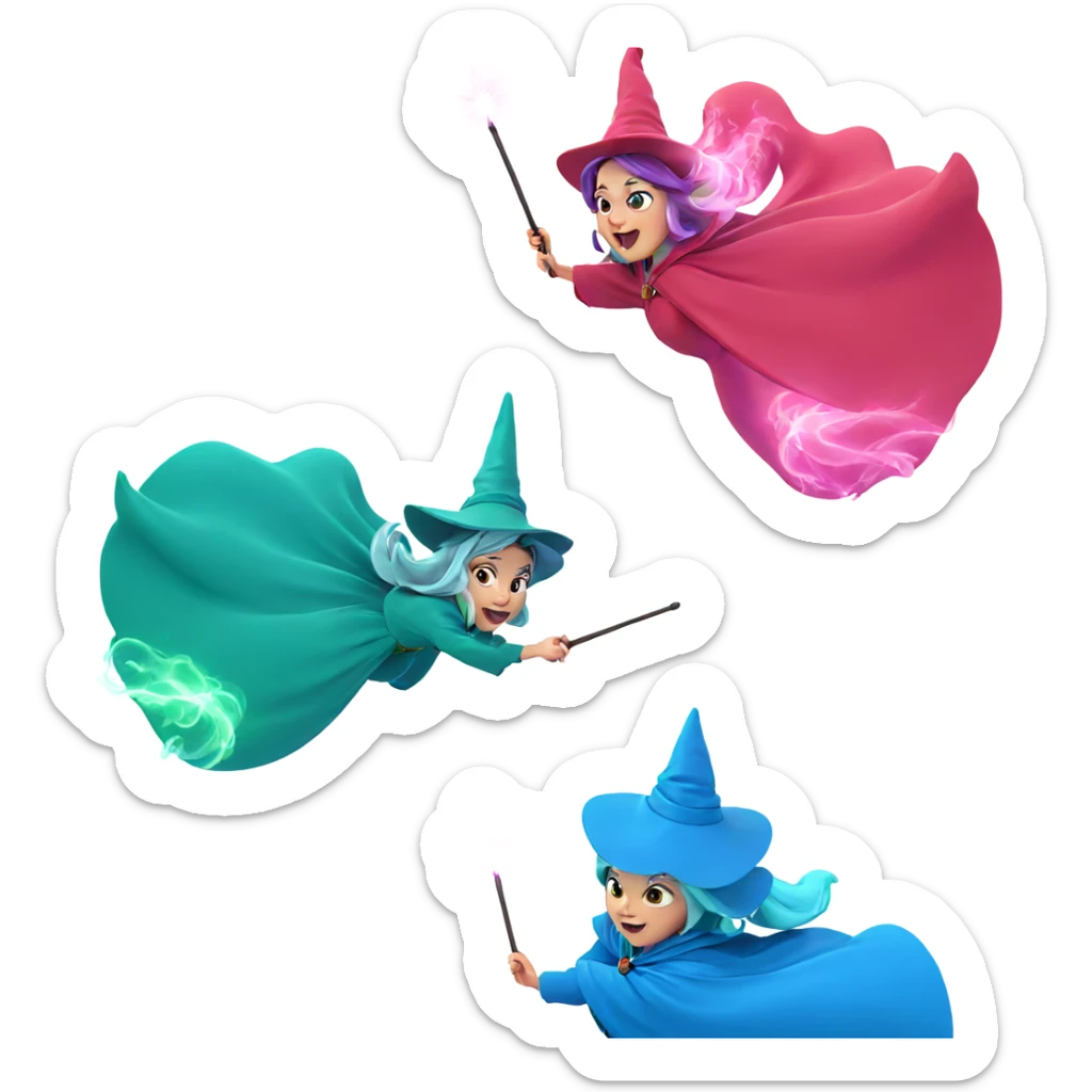 three witches with wands sticker