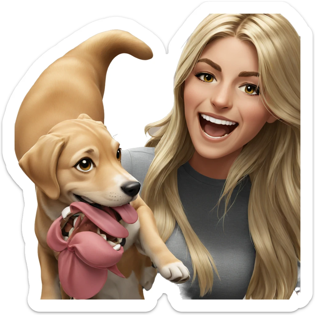 blonde girl with dog smiling sticker