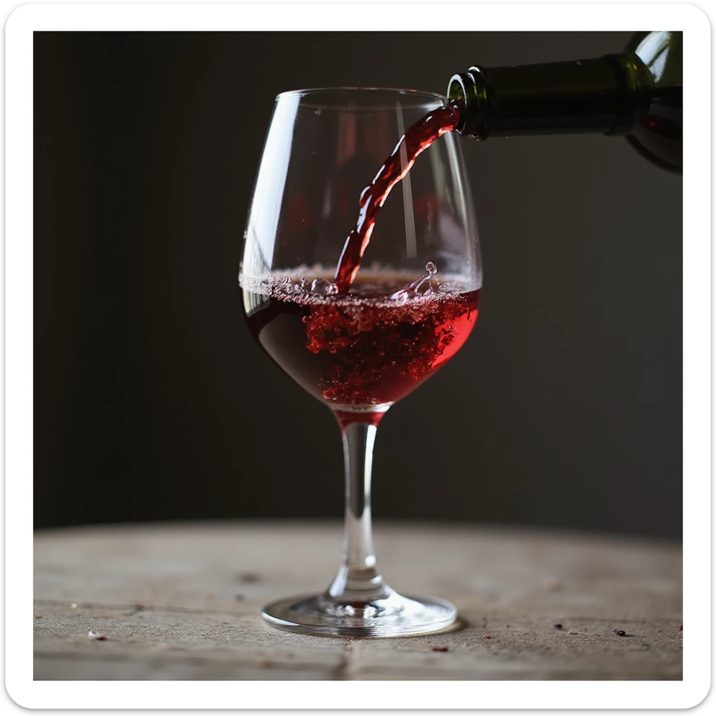 a glass of red wine with a slight wine pour motion, photorealistic style, no background sticker