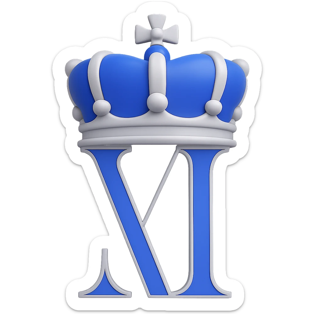 Add a royal crown on top of the Roman numeral II, keep the royal blue, white, and silver colors, in a 3D emoji style. Remove the background. sticker