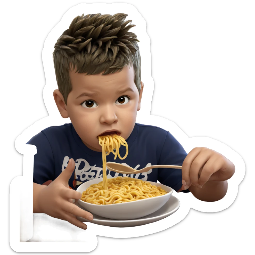 boy enjoying ramen noodles sticker