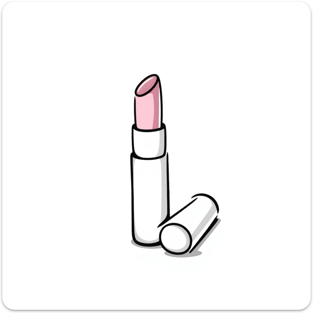 lipstick with the cap off showing the lipstick bullet in pastel colors dd9fb0 ffc6d3 a3bfc9 c4bee2 f1b091, detailed hand-drawn doodle style sticker