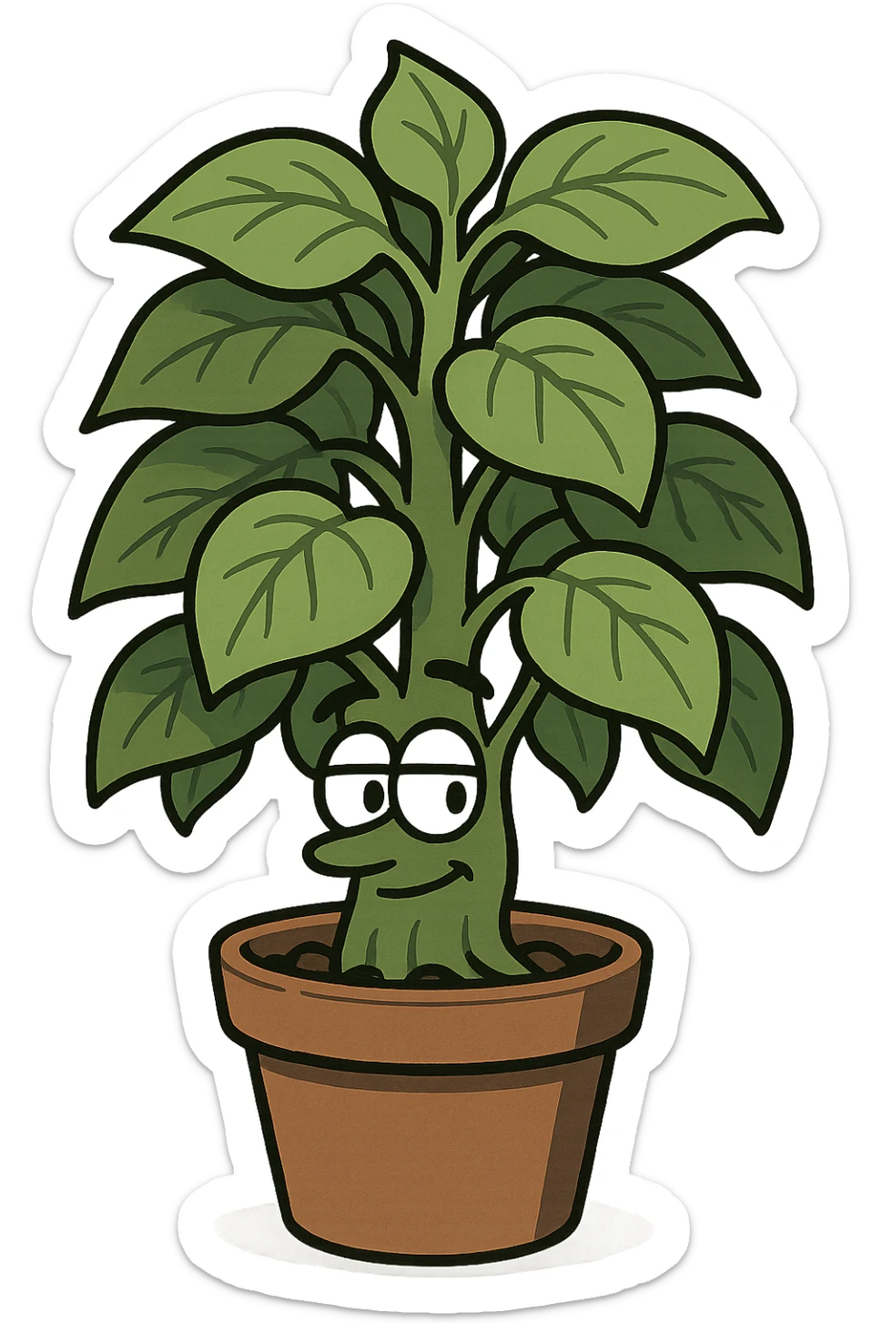 cartoon style illustration of a mature leafy plant, simple and clear sticker