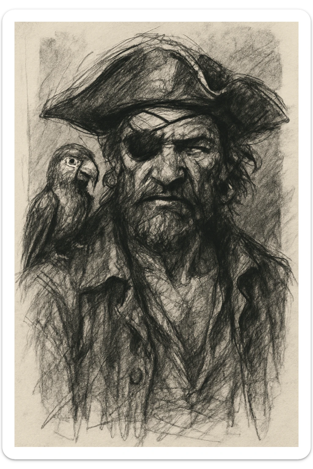 pirate with eye patch and parrot sticker