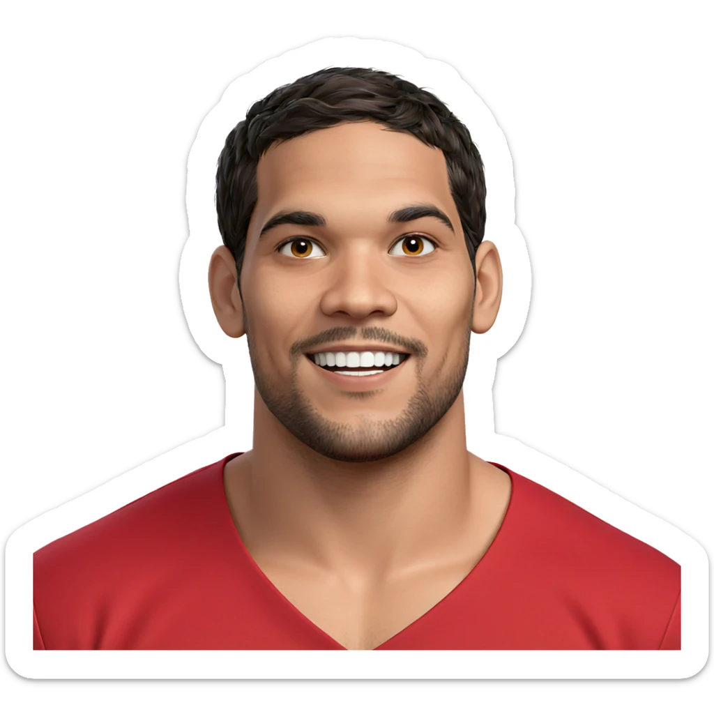 smiling boy in red shirt sticker