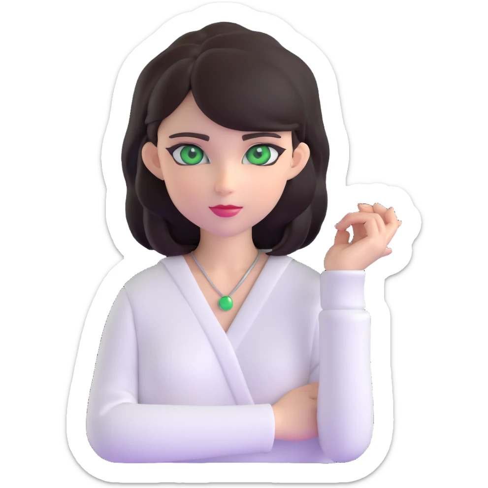 menina bonita, cabelo escuro, pele clara, olhos verdes, roupa branca estilosa sticker