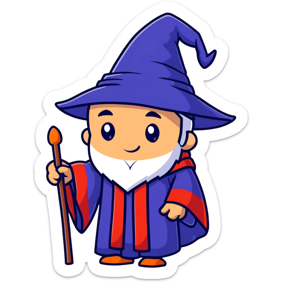 Magical wizard wearing hat and robe with Armenian flag colors (red, blue, and orange stripes) sticker