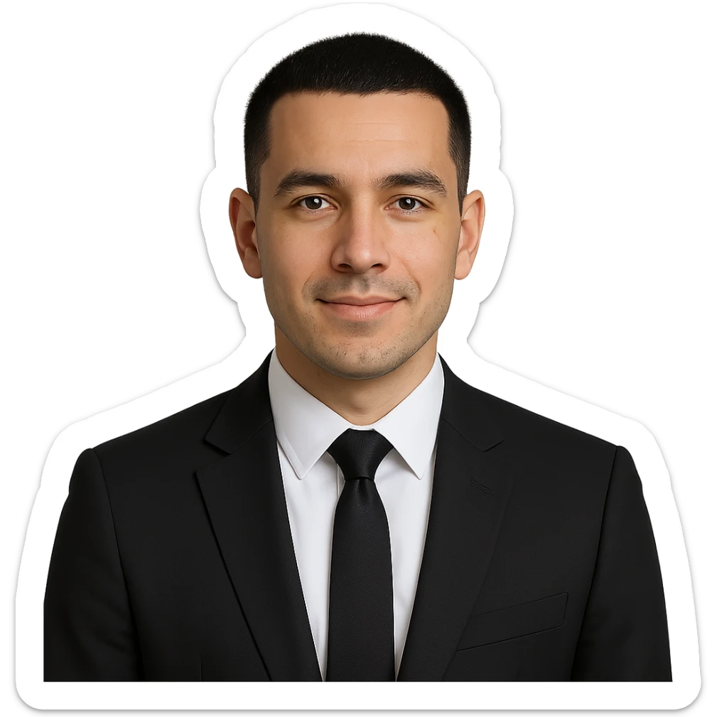 avatar image of a business man with black, very short hair cut, modern clean style sticker