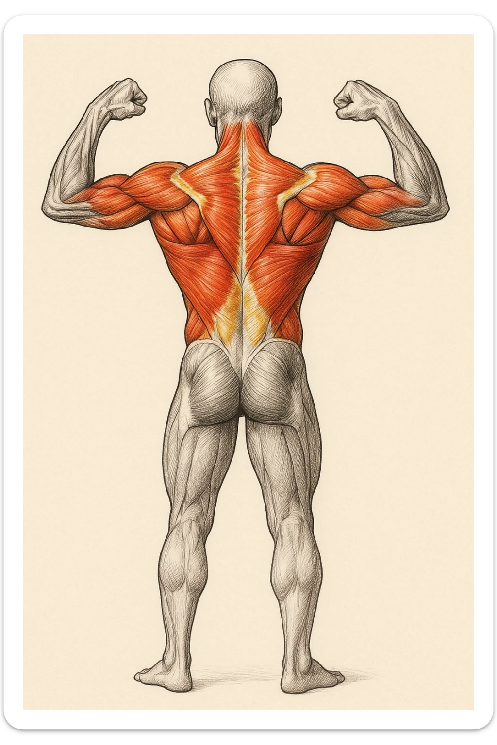 dorso attivo, fammi il dorso colorato e il resto del corpo bianco e nero anatomicamente su sfondo isolato sticker