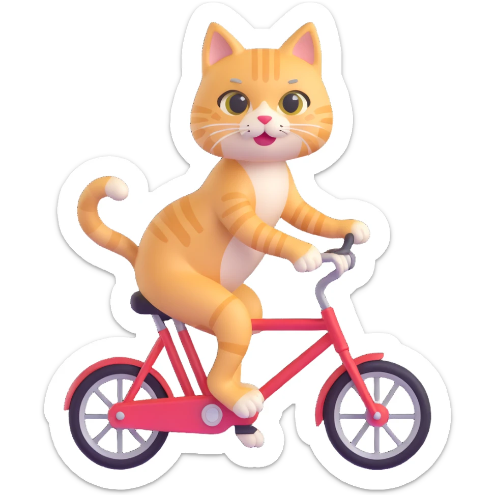 cat riding a bike with blonde hair, 3d emoji style sticker