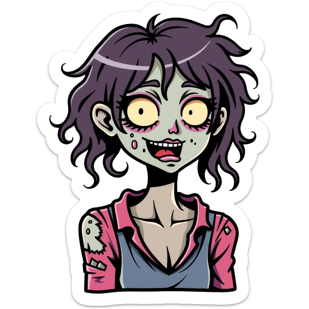 zombie girl with messy hair, pale skin, and torn clothes sticker