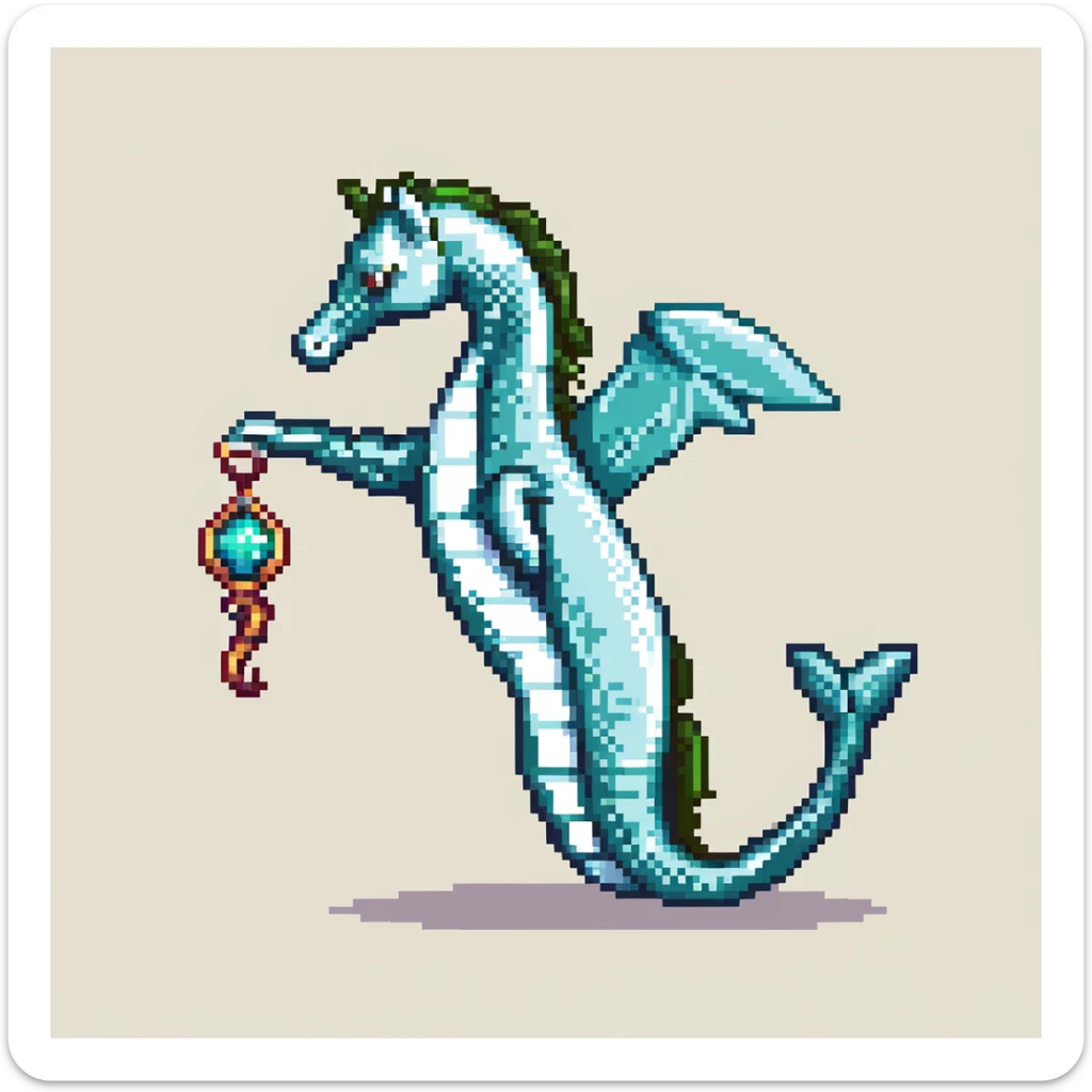 A mythical sea horse creature with whale tail and horse upper body, fantasy aquatic creature sticker
