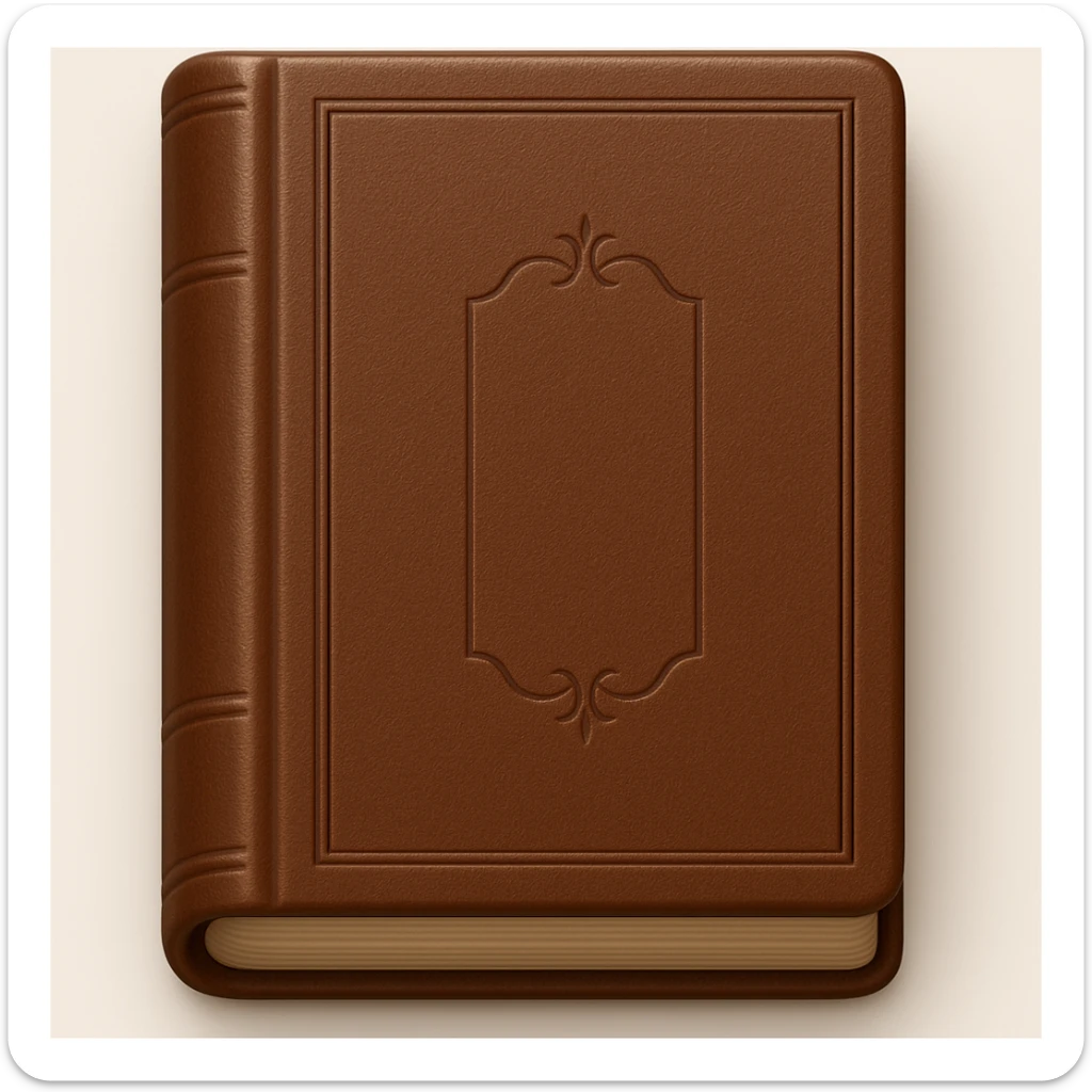 Edit the emoji of a classic French book inspired by 'À la recherche du temps perdu' with a brown leather cover and embossed title. The style should be elegant, minimal, and no text on the cover. Maintain the classic book look with a refined and simple design. sticker