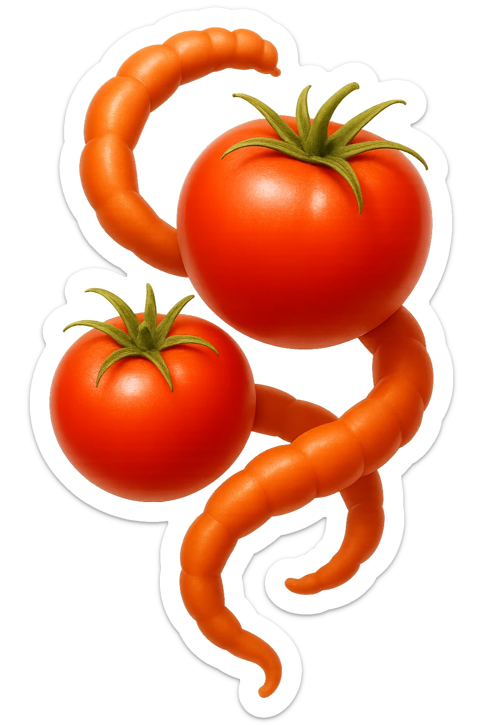 emoji stile iphone di pomodori che fluttuano in aria con colon attorcigliato intorno, iperrealistico 4k, isolato su sfondo bianco sticker