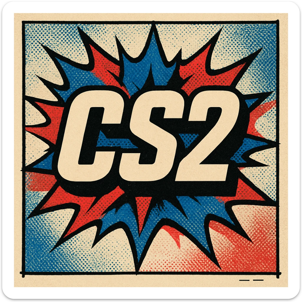 CS2 logo inspired by classic esports logos, dynamic shapes and energetic color scheme, with the 'CS2' text as the main focus sticker
