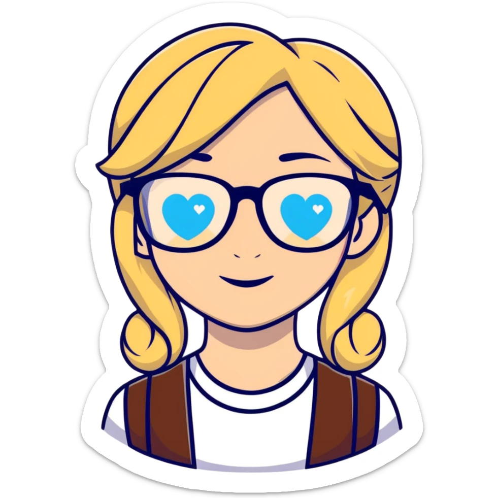 Blonde girl with glasses, blue eyes and hearts sticker
 sticker