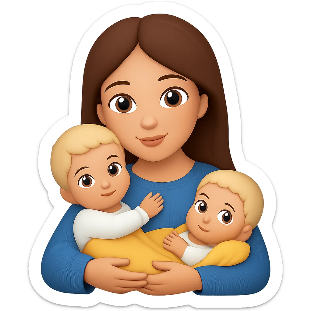 Remove hood from Mary, give her brown hair, keep light skin and baby Jesus, in emoji style. Remove background. sticker