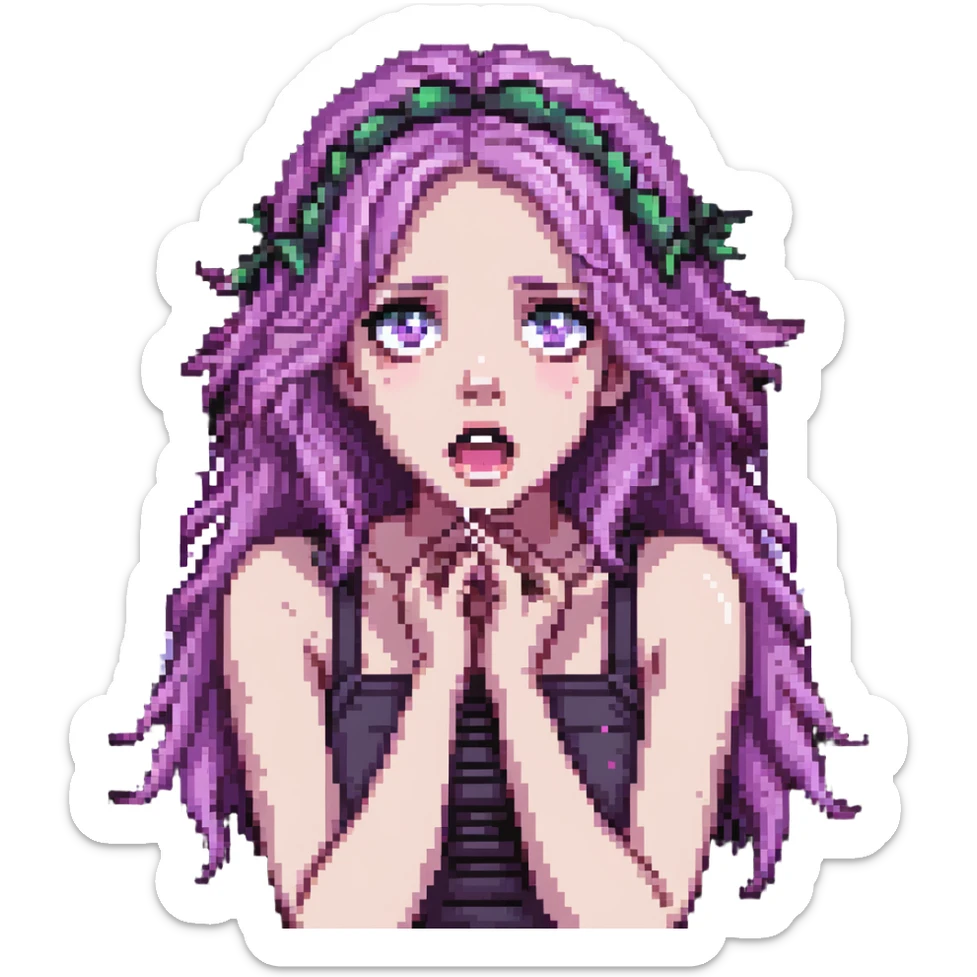 white girl with purple and pink hair, shocked fairy expression sticker